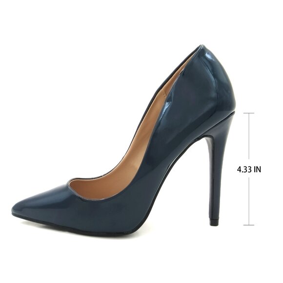 LURNYET NAVY PATENT Women Pointed-Toe Pumps with Stiletto 4 inch Heels - Picture 3 of 5